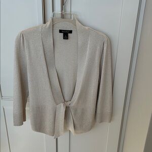 White House Black Market Cream Metallic Tie-Front Cardigan